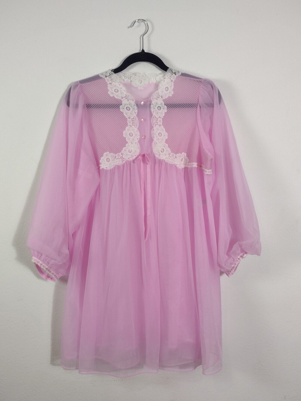 Vintage Gossard Artemis 60s Sheer Nylon  Chiffon Pintuck Babydoll Peignor Size L
